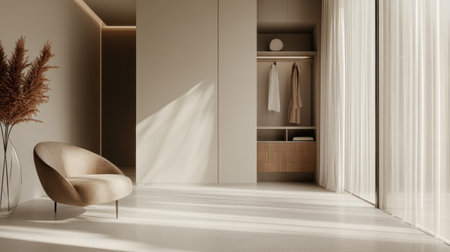 A serene modern interior showcasing minimalist design with soft lighting, elegant furniture, and a cozy atmosphere, perfect for relaxation and inspiration.の素材