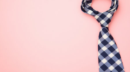 This image showcases a stylish checkered tie on a soft pink background, ideal for highlighting fashion and business attire. The design combines elegance with modern flair.の素材