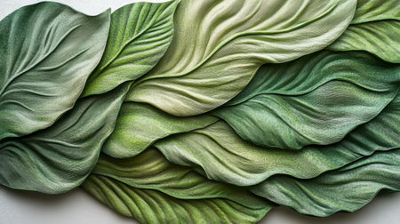 This stunning image showcases a collection of textured green leaves, creating a vivid display perfect for nature-inspired decoration. Ideal for art and design lovers.の素材