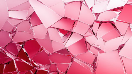 This image showcases an abstract composition of shattered glass pieces in various shades of pink, creating a striking visual appeal suitable for modern design projects.の素材