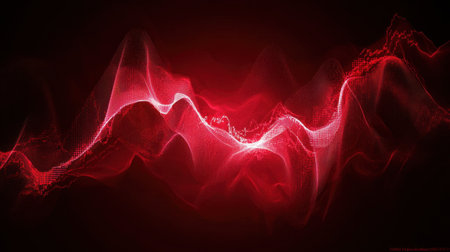 This captivating abstract image features flowing red waves on a dark background, creating a dynamic visual experience that evokes energy and elegance.の素材
