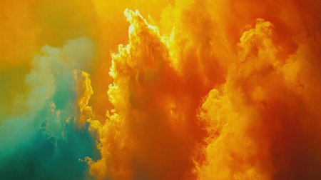 This stunning image features vibrant abstract clouds in bright orange and blue tones, creating an ethereal atmosphere perfect for various creative projects.の素材