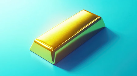 A striking image of a shiny gold bar resting on a bright blue background, representing wealth and luxury. Perfect for finance and investment themes.の素材