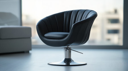 A sleek and modern black leather chair with a stylish chrome base, perfect for enhancing contemporary interiors and creating a cozy atmosphere.の素材