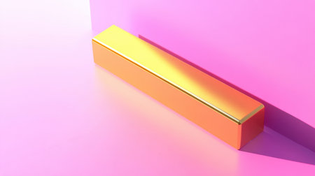 A stunning golden rectangular object sits against a vibrant pink background, casting soft shadows and light reflections, perfect for modern design.の素材
