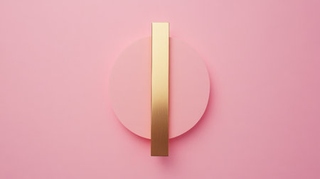This artwork features a smooth pink circular base with a sleek golden bar, creating a striking contrast that embodies modern minimalism and elegance.の素材