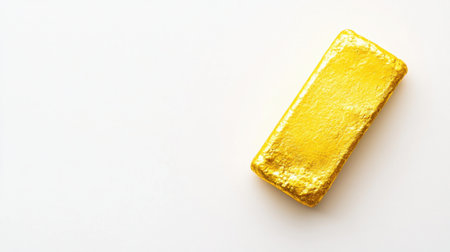 A shiny gold bar resting on a plain white background, symbolizing wealth and luxury. Perfect for concepts related to finance, investment, and prosperity.の素材