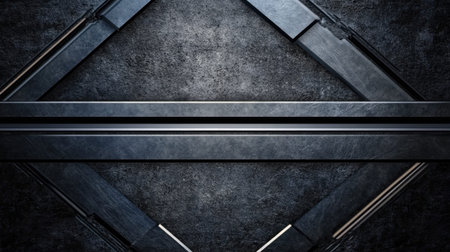This abstract metallic background features geometric shapes and dark textures, ideal for modern design projects, creative artwork, and digital applications.の素材