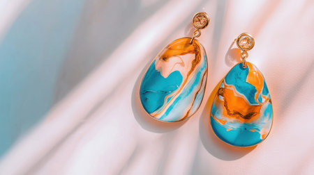 Stunning teardrop earrings featuring vibrant blue and orange swirls, ideal for fashion enthusiasts seeking unique statement pieces.の素材