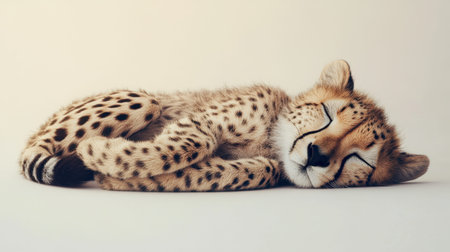 This charming image captures a sleepy cheetah cub in a peaceful resting position, showcasing its soft fur and distinctive spots. The serene atmosphere highlights the beauty and innocence of this young animal, making it a perfect representation of wildlife tranquility.の素材