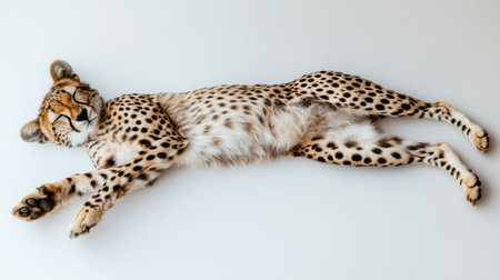 This image captures a cheetah relaxing comfortably on a smooth surface, showcasing its unique fur pattern and peaceful expression. Perfect for nature and wildlife themes.の素材