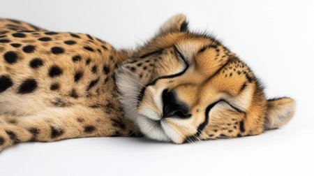 A stunning close-up of a resting cheetah, showcasing its beautiful spotted fur and peaceful expression. This image captures the serene beauty of wildlife.の素材