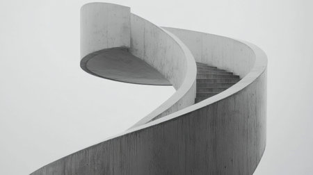 This captivating image showcases a modern architectural staircase featuring smooth curves in a minimalist design, emphasizing symmetry and visual elegance.の素材