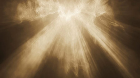 A serene image showcasing soft golden light rays breaking through dark clouds, creating a heavenly ambiance filled with tranquility and beauty.の素材