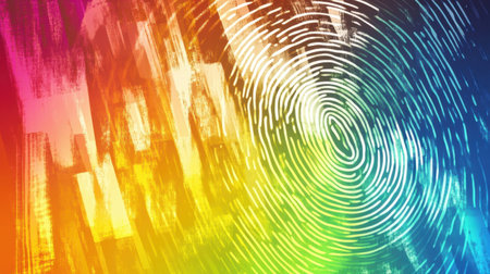 This colorful abstract background features vibrant rainbow swirls and circular patterns, perfect for modern design projects or creative expressions.の素材