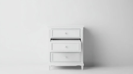 This elegant white nightstand features three spacious drawers, perfect for storage. It enhances a minimalist bedroom with its clean lines and stylish design.の素材