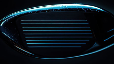 A captivating close-up of a car part featuring delicate raindrops against a dark background, highlighting its modern design and intricate textures.の素材