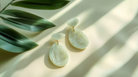 Capture the essence of elegance with these beautiful earrings featuring soft green tones, showcasing intricate details and natural lighting effects.の素材