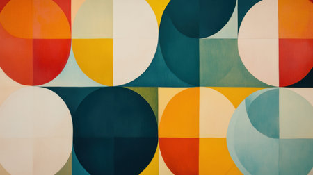 This vivid abstract artwork features geometric shapes with striking colors, perfect for enhancing modern design projects or creating an eye-catching background.の素材