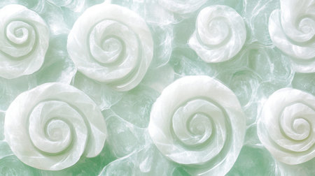 This image features delicate white swirls set against a soft green background, creating a serene and ethereal atmosphere ideal for various artistic applications.の素材