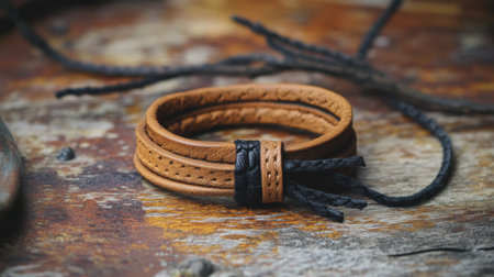 This stunning handmade leather bracelet features rich textures and earthy tones, perfect for casual and elegant styles. Ideal for any outfit.の素材
