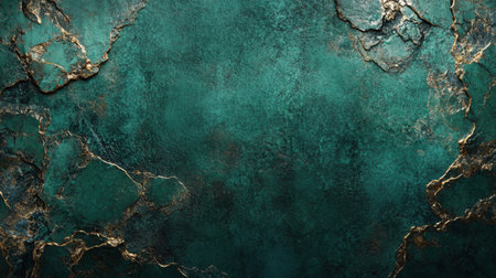 This stunning green background features a textured surface with metallic accents and cracks, perfect for enhancing creative projects, designs, and artwork.の素材