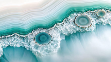 This stunning close-up image showcases the intricate details of agate stone featuring unique turquoise layers and sparkling crystal formations.の素材