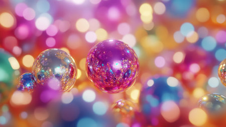 A captivating image of colorful spheres reflecting light, creating a stunning bokeh effect. This abstract design offers a magical backdrop, perfect for creative projects.の素材