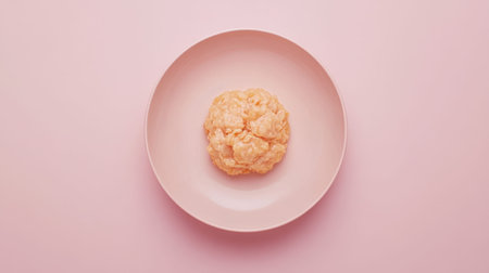 This soft dessert sits elegantly on a pale pink plate, creating a charming contrast against the pastel background. Perfect for culinary showcases.の素材
