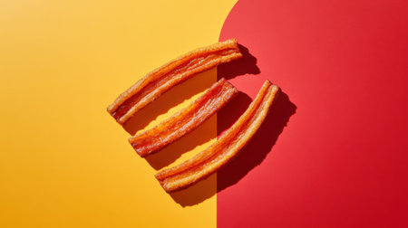 Tempting and colorful image of crispy churros, showcasing their golden texture against a vibrant backdrop, perfect for capturing attention in culinary promotions.の素材