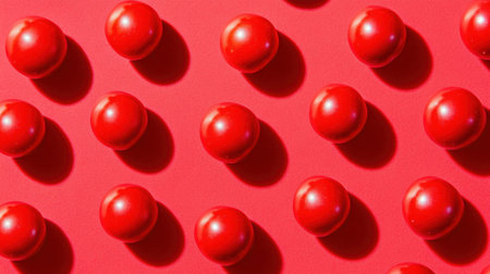 A stunning arrangement of glossy red balls on a matching vibrant red background, creating a captivating texture and alluring pattern for various creative projects.の素材