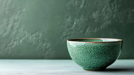 This image showcases an elegant green ceramic bowl resting on a minimalist surface. The bowl's intricate texture and soft color create a tranquil atmosphere for any interior space.の素材