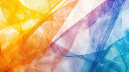 This vibrant abstract background features soft, translucent fabric in warm and cool colors, creating a dynamic and elegant flow. Ideal for design projects.の素材
