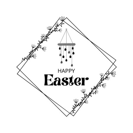 Happy Easter greeting card with hand drawn lettering. Vector illustration.のイラスト素材