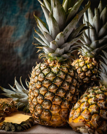 Pineapples on a rustic wooden background. Selective focus.の素材