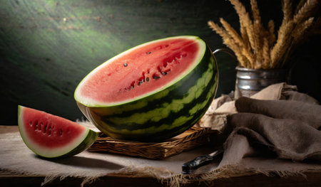Fresh watermelon on a wooden background. Selective focus. Toned.の素材