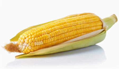 Corn on the cob on a white background. Close-up.の素材
