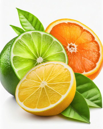 Citrus fruit, lime, lemon, grapefruit on white backgroundの素材