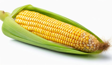 Fresh corn on the cob isolated on white background. Closeup.の素材