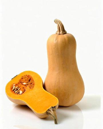 Butternut squash and pumpkin on a white background. Studio shot.の素材