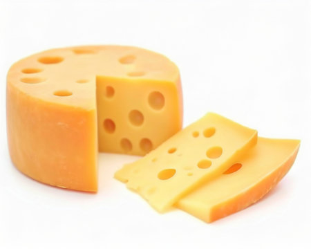 Cheese collection, piece of yellow cheese isolated on white background.の素材