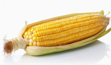 Fresh corn on the cob isolated on a white background. Studio shot.の素材