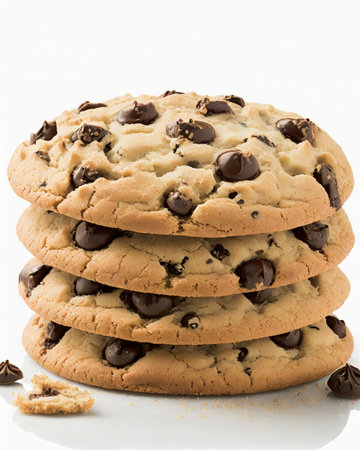Chocolate chip cookies on white background. Selective focus. Toned.の素材