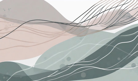 Abstract background with hand drawn lines and waves. Vector illustration for your design.の素材
