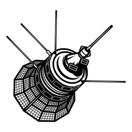 Space station with antenna isolated on white background. Vector illustration in retro style.のイラスト素材