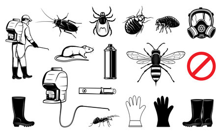Set of icons on the theme of the danger of insects. Vector illustrationのイラスト素材