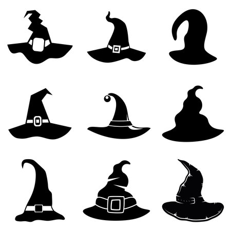 Witch hat icons set. Simple illustration of 9 witch hat icons for webのイラスト素材