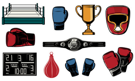 Boxing equipment icons set. Vector illustration of boxing equipment icons.のイラスト素材