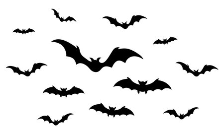 Halloween bats silhouettes isolated on white background. Vector illustration.のイラスト素材