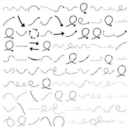 set of hand drawn doodle arrows isolated on white background.のイラスト素材